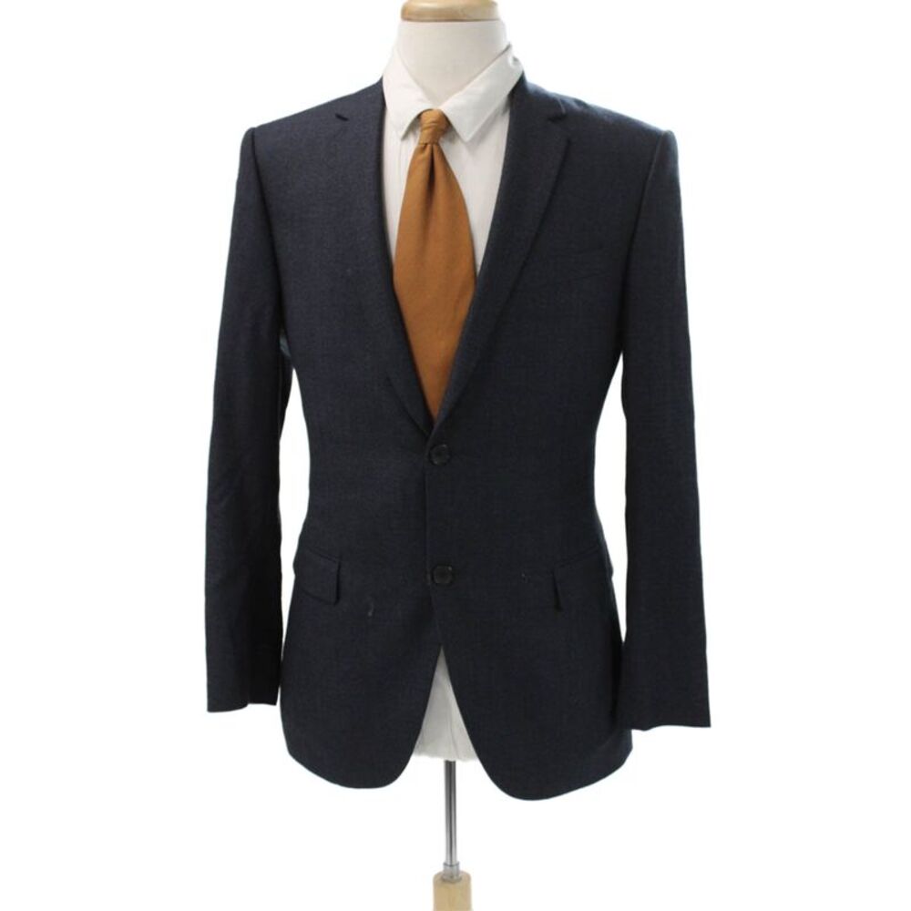 Theory Mens Dark Blue Wool Blazer Button Solid Classic Size 40